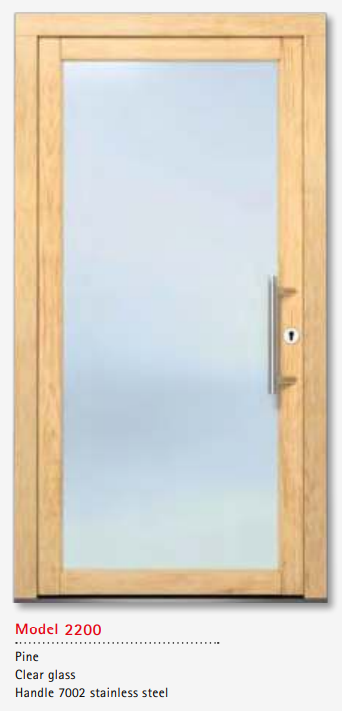 UNILUX Model 2200 Pine HighLine Frame Door, Clear Glass, Stainless Handle, Triple Sealed, Customizable Security Timber Door